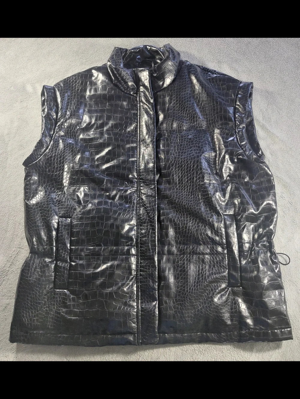 DKNY Black Faux Croc Leather Vest - Men's Sz L Oversize